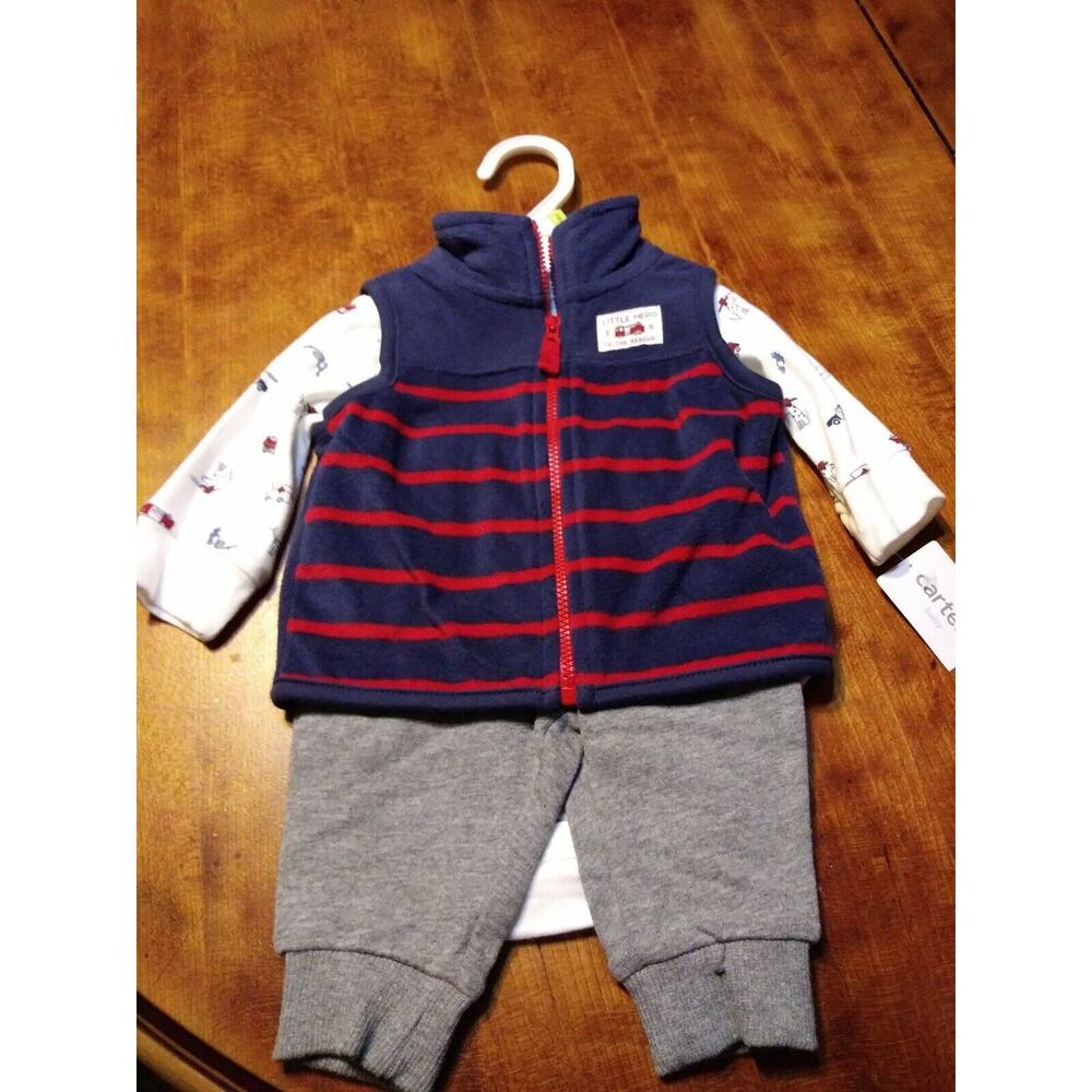 Carter's Red Fleece Vest & Jogger Pants 3-Piece Outfit Set Baby Boy 3 Months